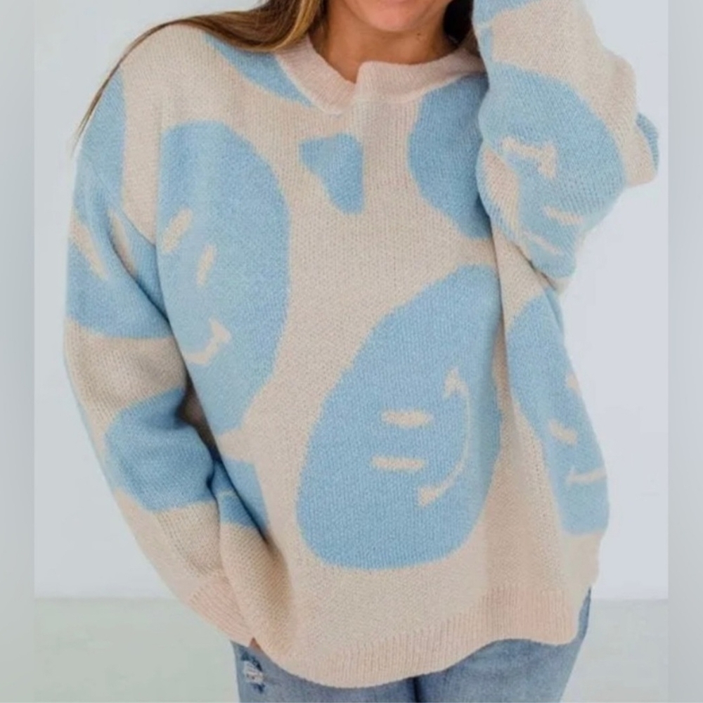 Women's Blue and Cream Sweater